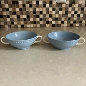 2 Vintage Homer Laughlin Rope edge Blue Double-Handled Soup Bowl